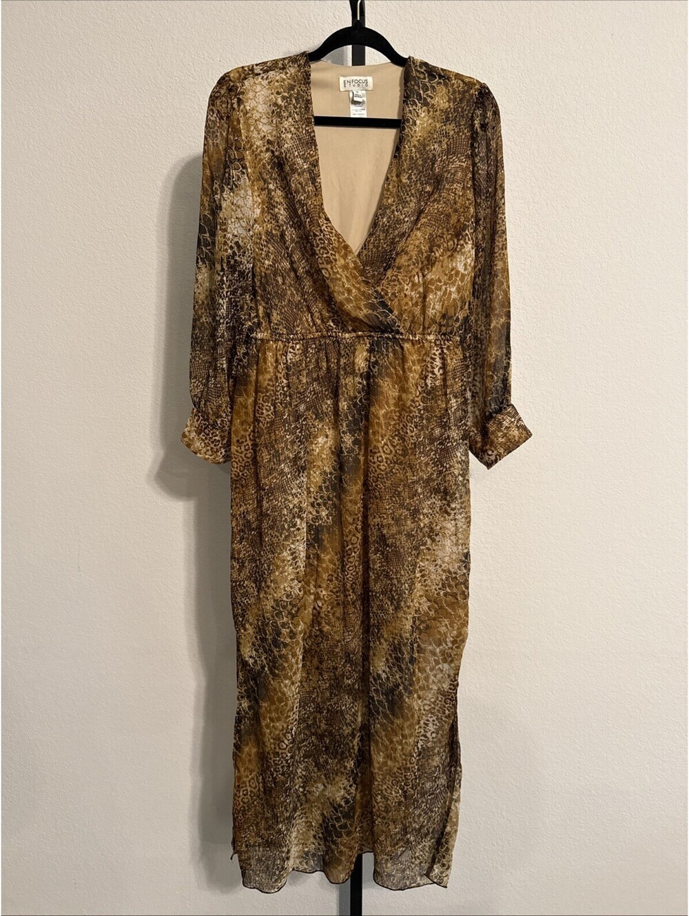 Enfocus Studio Snakeskin Print V-Neck Maxi Dress Size 12 Long Sleeve
